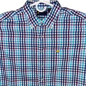Jack Nicklaus Men's XL Plaid Button Down Shirt‎ Long Sleeve Golf Blue Purple EUC